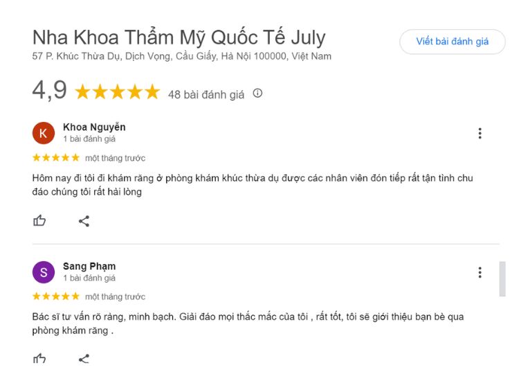 đánh giá của khách hàng