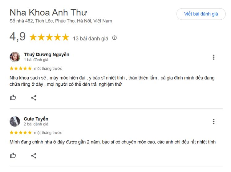 Top 5 nha khoa ở Phúc Thọ có quy trình điều trị chuyên nghiệp Đánh giá của khách hàng