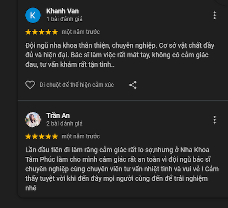 Nha khoa Tâm Phúc - Hệ thống nha khoa uy tín, chất lượng tại Bình Dương đánh giá của khách hàng