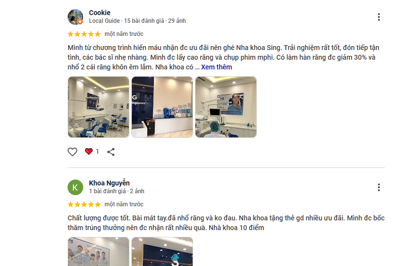 Một số đánh giá chân thực từ khách hàng về nha khoa Sing