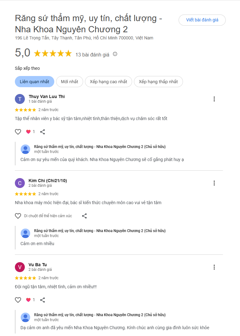 Nha khoa Nguyên Chương nổi tiếng bởi dịch vụ uy tín với giá tốt Phản hồi khách hàng về nha khoa