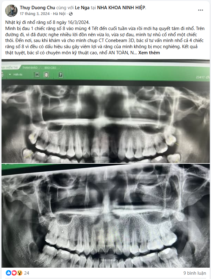 Nha khoa Ninh Hiệp: Địa chỉ được người dân Vĩnh Phúc tin tưởng rất nhiều khách hàng cũng đã để lại những phản hồi tích cực.