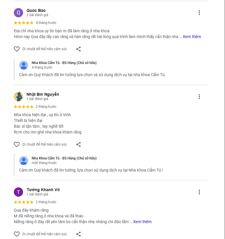 Top 3 nha khoa ở đường Lê Hồng Phong có dịch vụ chất lượng Nhận xét về Cẩm Tú
