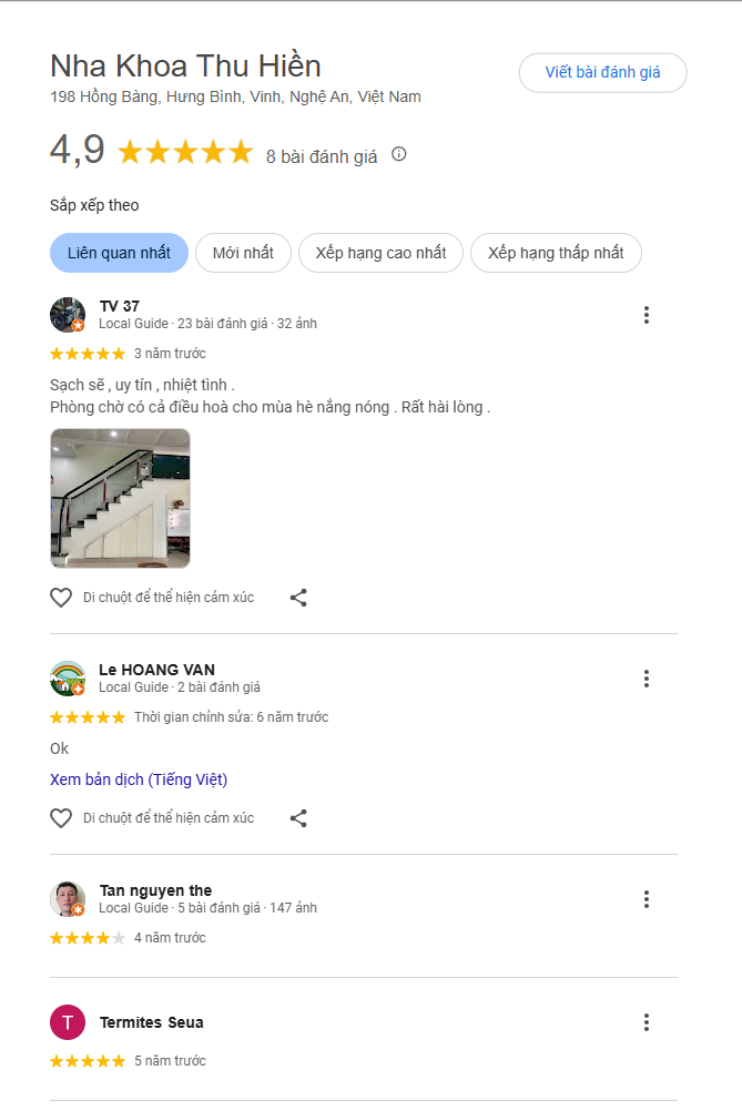 Top 3 nha khoa ở đường Lê Hồng Phong có dịch vụ chất lượng Đánh giá về Thu Hiền