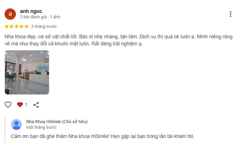 Top 3 nha khoa ở Hải An được khách hàng đánh giá cao Nhận xét về HiSmile