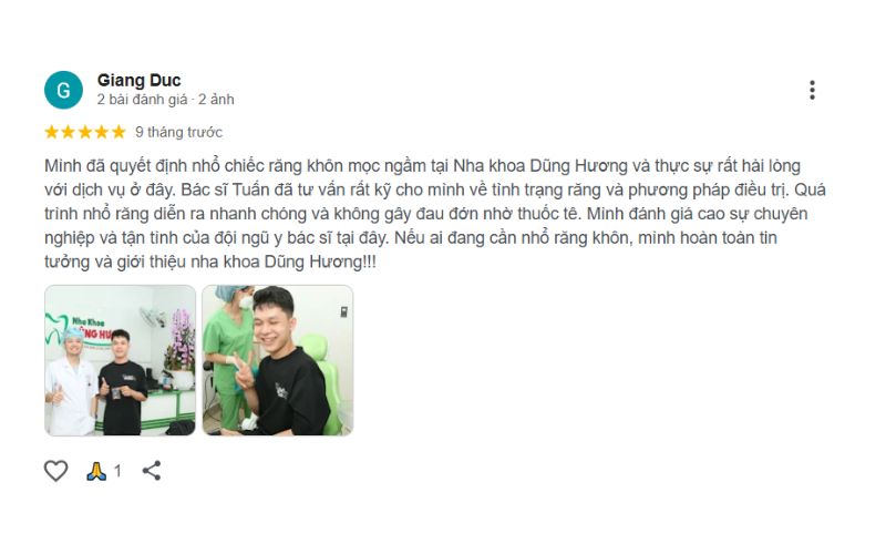 Top 3 nha khoa ở Hải An được khách hàng đánh giá cao Nhận xét về Dũng Hương