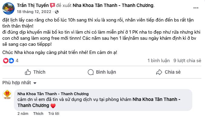 Gợi ý các nha khoa ở Thanh Chương có chi phí dịch vụ minh bạch Đánh giá về Tân Thanh