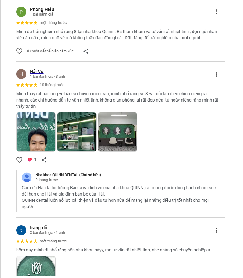 Nha khoa QUINN Dental: Nơi nụ cười tỏa sáng như kim cương Đánh giá khách hàng về nha khoa