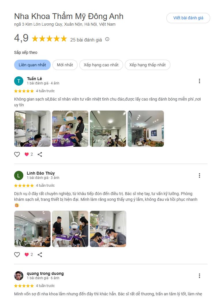 Đánh giá người dùng về nha khoa