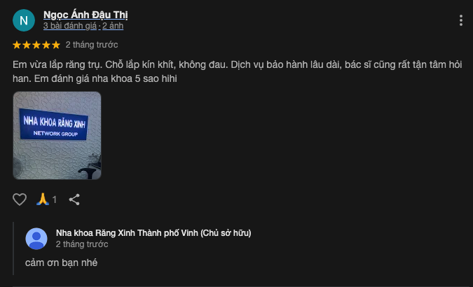 Nhận xét về nha khoa Răng Xinh