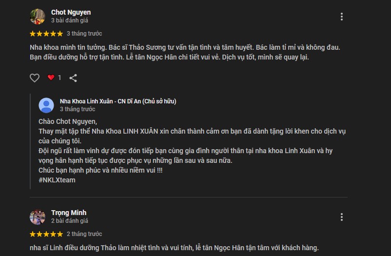 4 Nha khoa thành phố dĩ an được người dân đánh giá cao Đánh giá về Linh Xuân