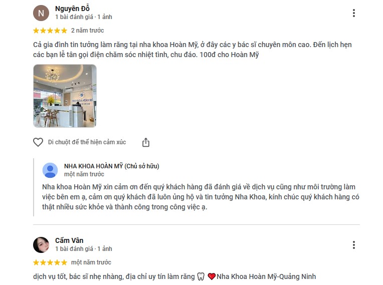 Gợi ý nha khoa Thành phố Uông Bí dịch vụ minh bạch có tâm Đánh giá về Hoàn Mỹ