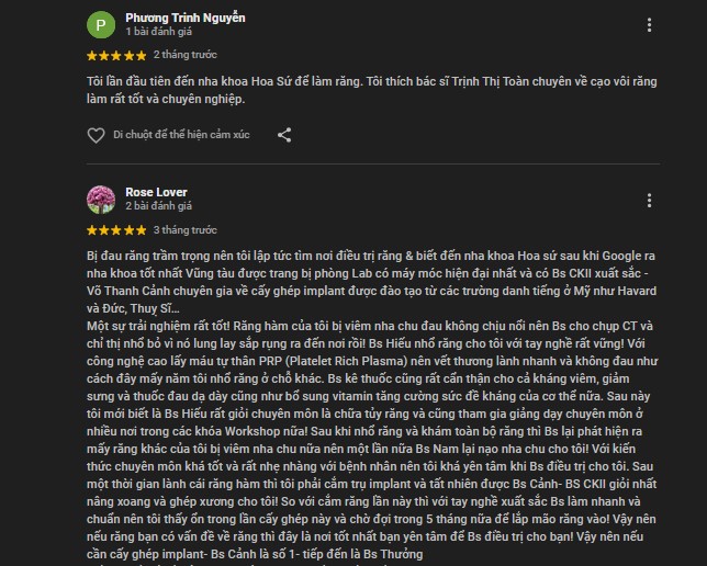 5 Nha khoa trồng răng sứ ở Vũng Tàu chất lượng đáng trải nghiệm Đánh giá của khách hàng