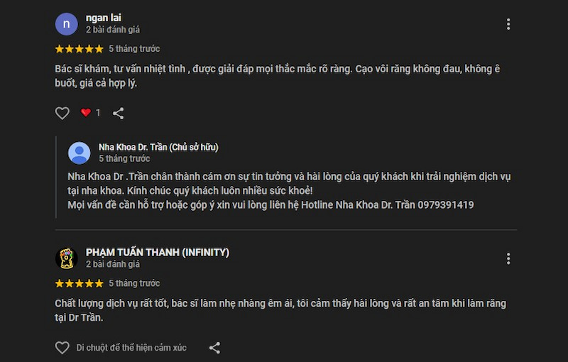 Review các nha khoa ở Bình Chánh được đánh giá tốt hiện nay Đánh giá của khách hàng