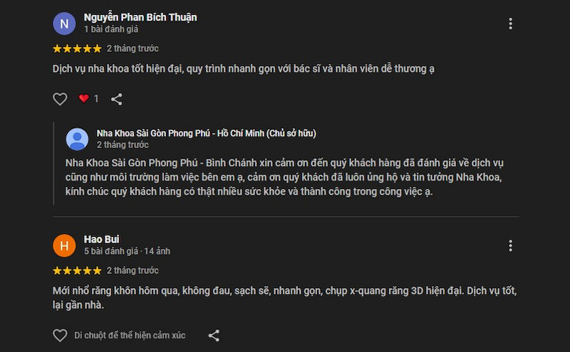 Review các nha khoa ở Bình Chánh được đánh giá tốt hiện nay Đánh giá của khách hàng