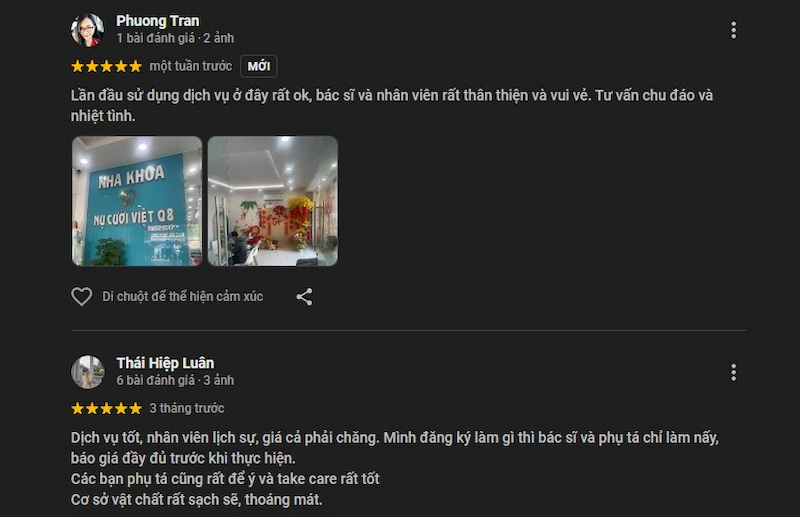 Gợi ý nha khoa ở quận 8 có dịch vụ tốt theo đánh giá thực tế Đánh giá của khách hàng