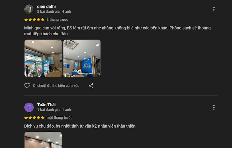 Gợi ý nha khoa ở quận Bình Tân uy tín có lượt đánh giá cao Đánh giá của khách hàng