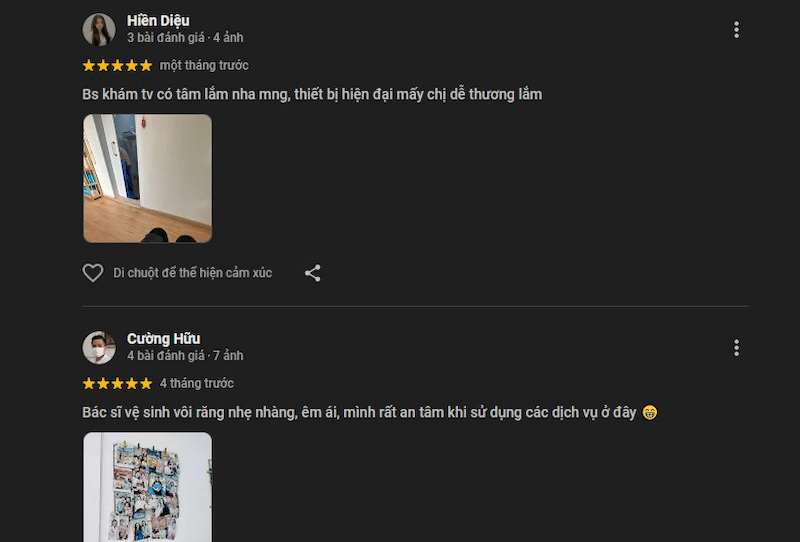 Gợi ý nha khoa ở quận Bình Tân uy tín có lượt đánh giá cao Đánh giá của khách hàng