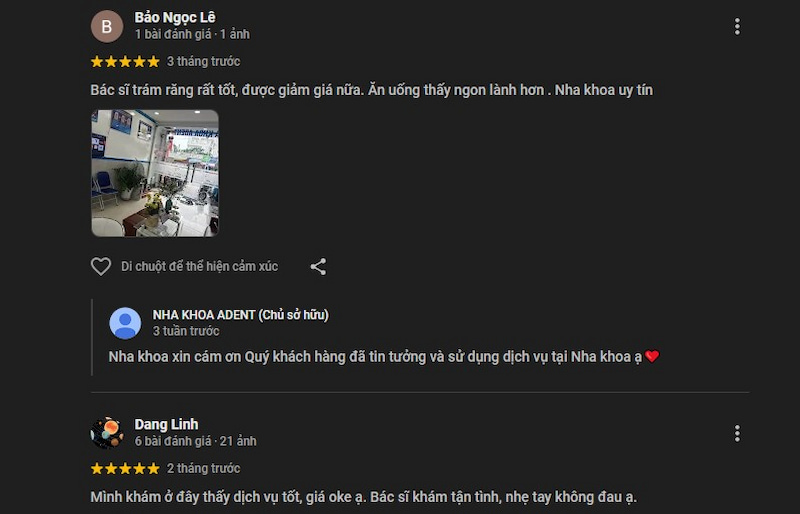 Gợi ý nha khoa ở quận Bình Tân uy tín có lượt đánh giá cao Đánh giá của khách hàng