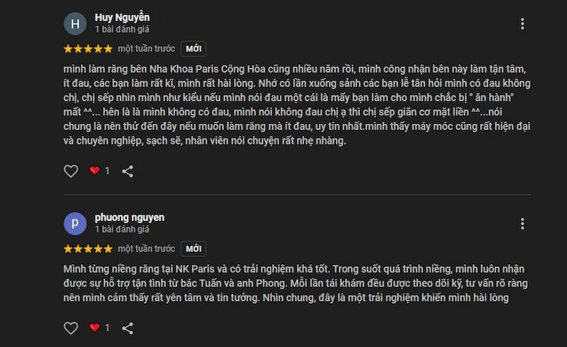 Review nha khoa ở quận Tân Bình được khách hàng tin chọn Đánh giá của khách hàng