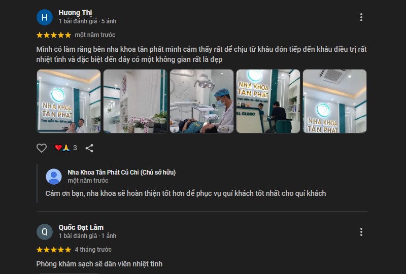 Gợi ý TOP 5 nha khoa ở Củ Chi cho người dân tham khảo Đánh giá của khách hàng
