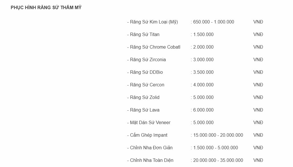 Top 4 nha khoa ở Ô Môn chất lượng, được nhiều người lựa chọn Bảng giá dịch vụ