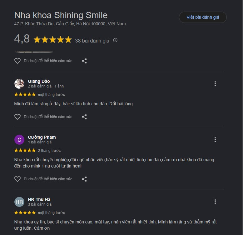 Top nha khoa ở Khúc Thừa Dụ có không gian sạch sẽ và hiện đại Đánh giá khách hàng